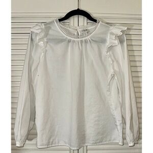 J.Crew Factory Women's Petite 100% Cotton White Ruffled Top Size‎ PL